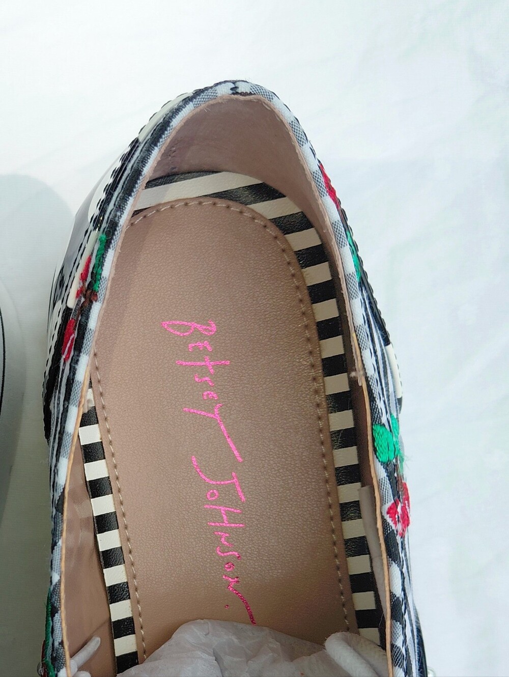 NWOT SZ 10 Betsey Johnson Abbott Ladies Chunky Cherry Gingham Lace-Up Loafers - Picture 7 of 11